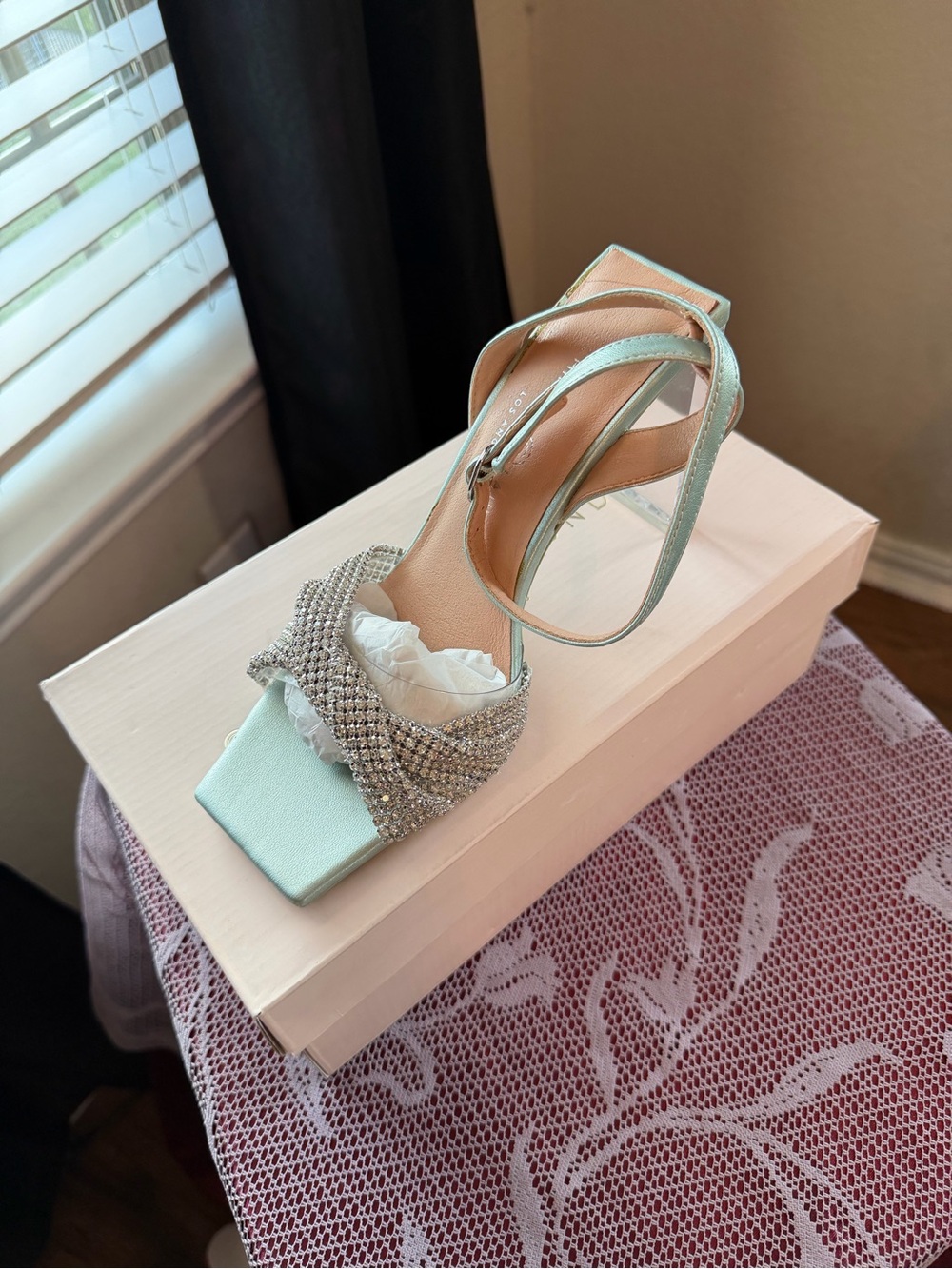 Chinese Laundry Mint Crystal-Knot Ankle-Strap Heel